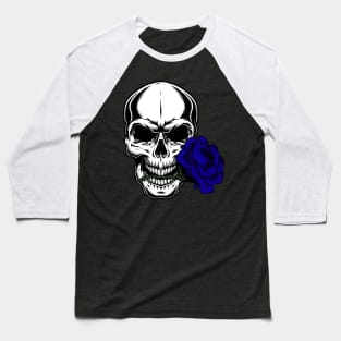 SKULL WITH BLUE ROSE 03 Baseball T-Shirt